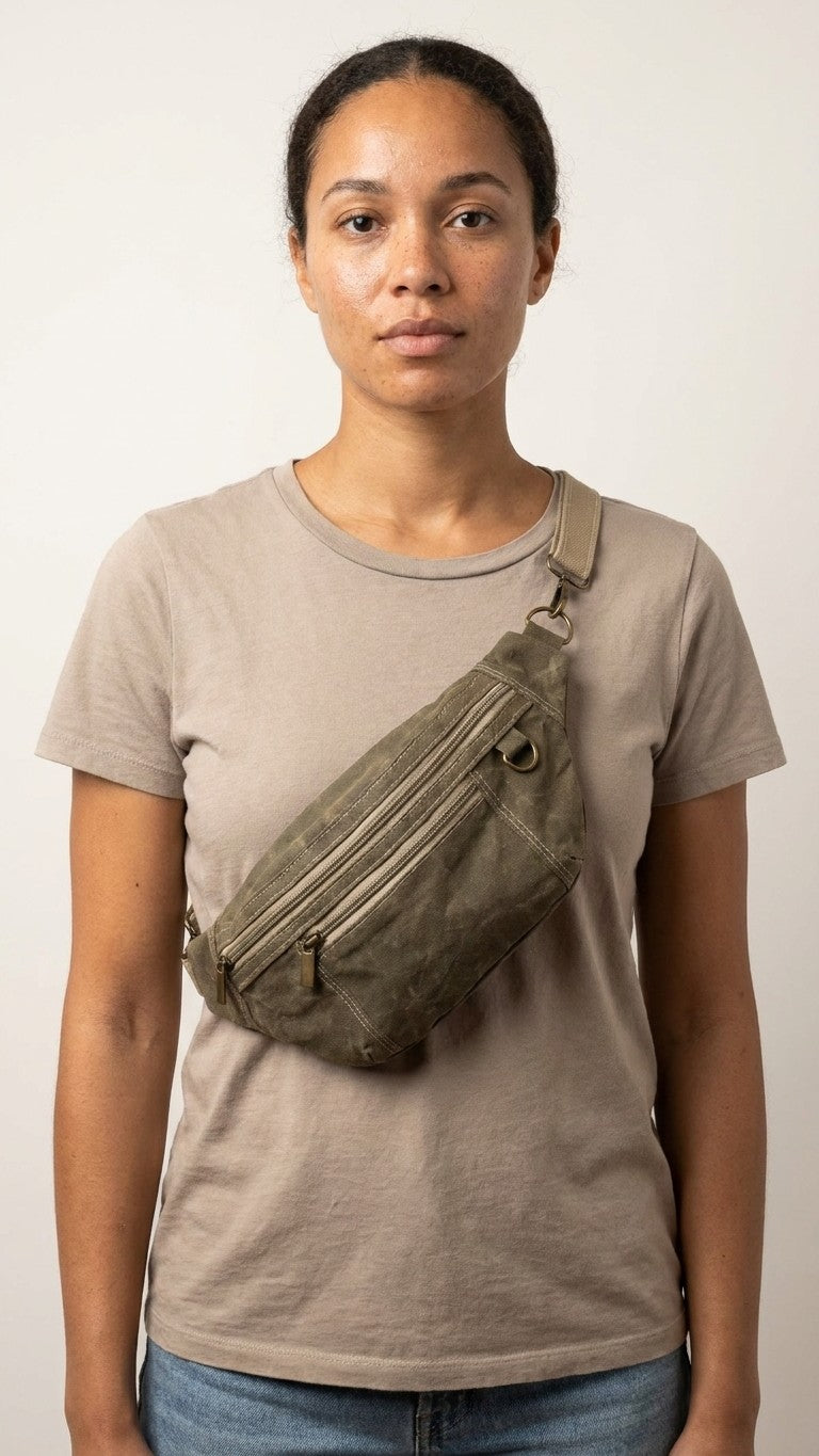 Waxed Canvas Sling Bag - Olive Green