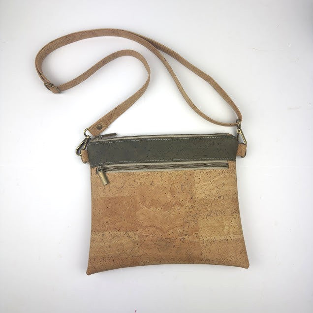 Slim Cork Crossbody Bag - Natural/Green